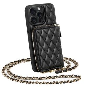 NWT. Brand new! Luxury Black Quilted Phone Case with Chain